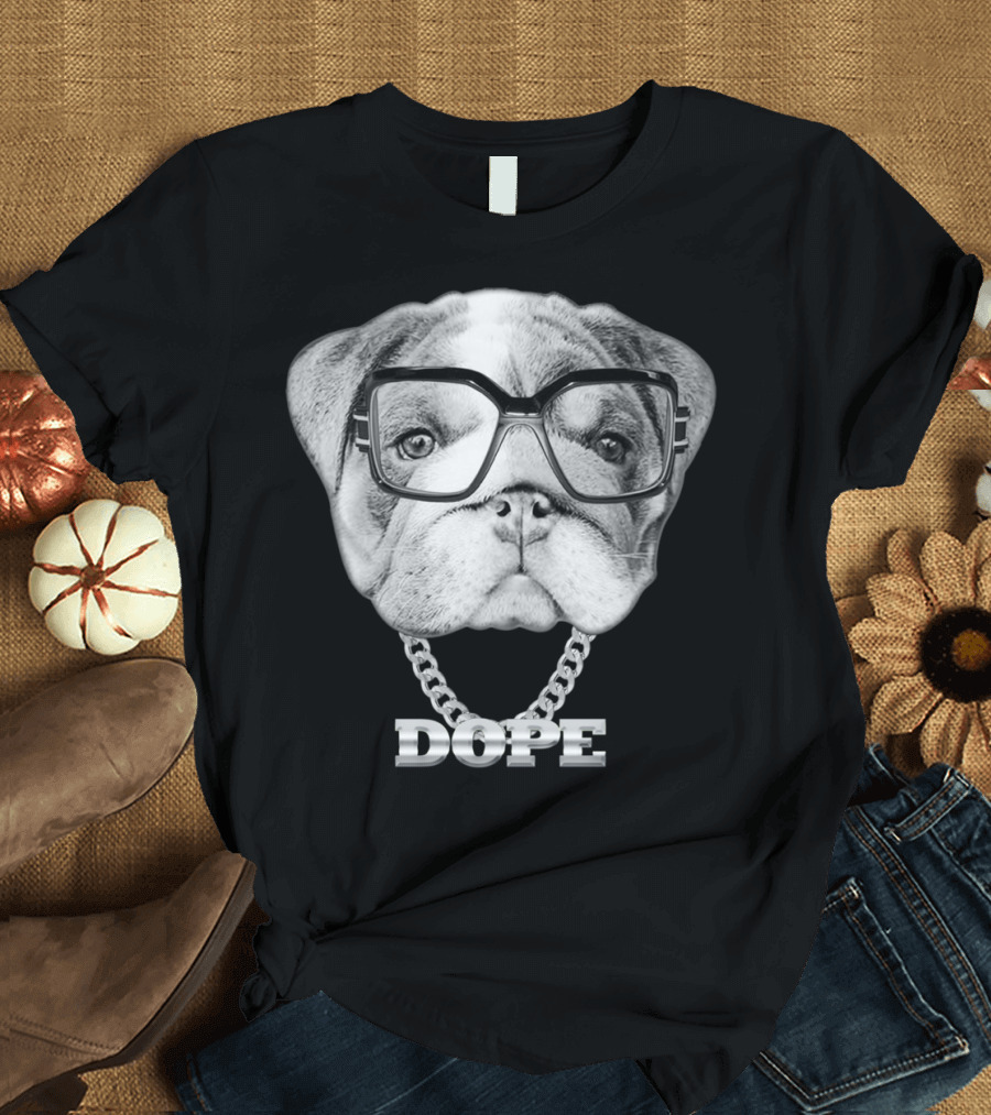 Dope Bull Dog Hip Glasses Chain T-Shirt