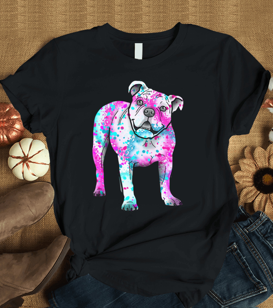American Bulldog in Colorful Splatter T-Shirt