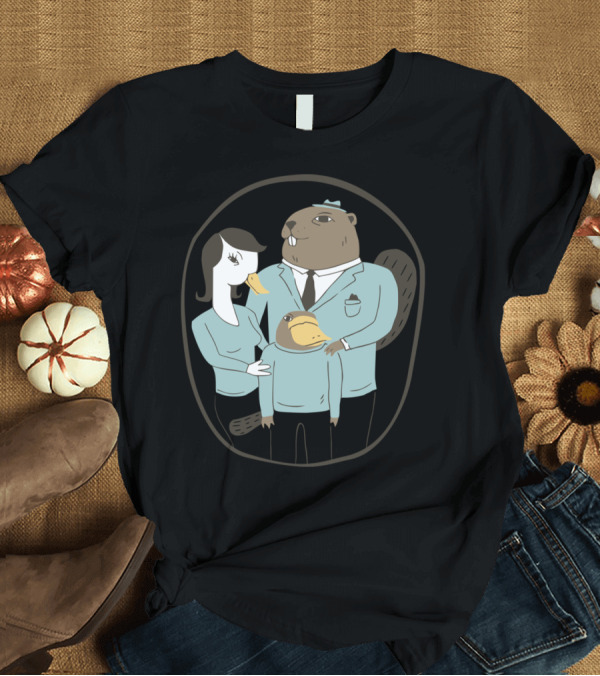 T-Shirt: Beaver and Duckbill Platypus Family in Blue Outfits T-Shirt Beaver and Duckbill Platypus Family in Blue Outfits T-Shirt