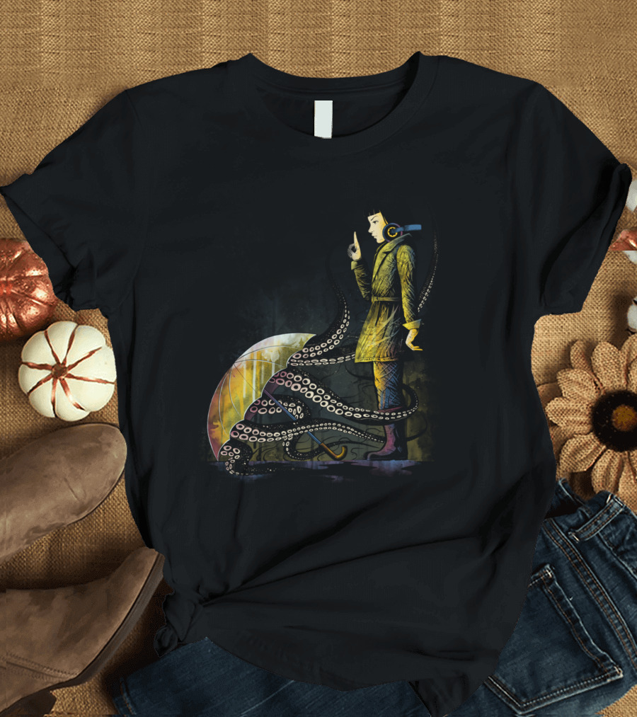 Bestfriends Mysterious Girl with Octopus Tentacles and Wandering Moon Background T-Shirt
