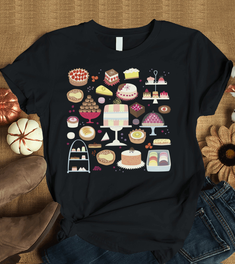 Patisserie Cakes and Pastries Selection with Sweets and Macarons T-Shirt