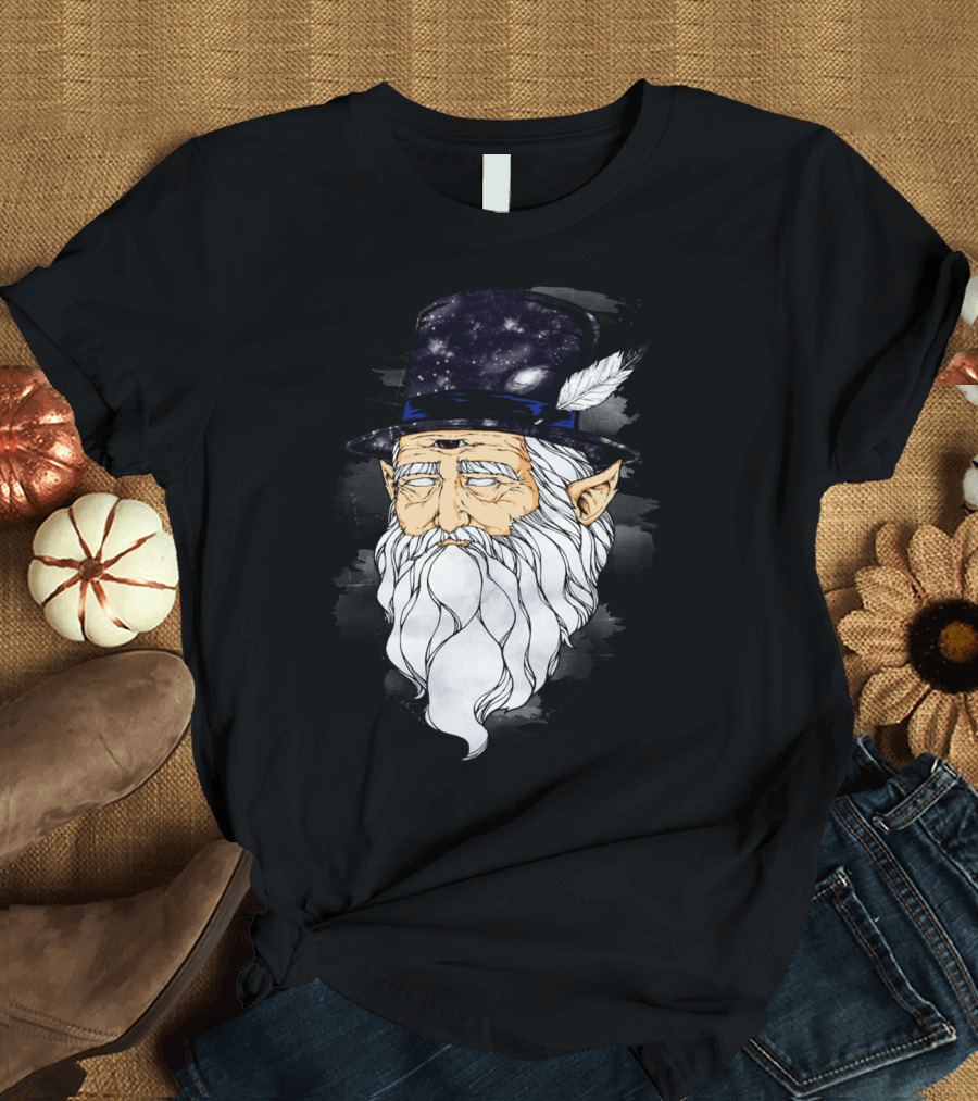 Wise Man Cosmic Hat Feather Beard Mystical T-Shirt