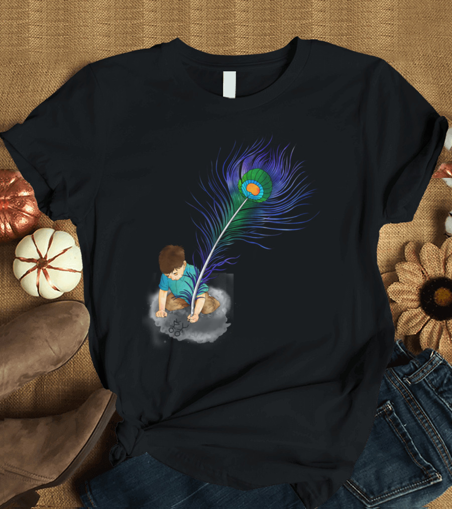 Wish You Were Here Encounter with Enormous Peacock Feather and Child Drawing T-Shirt