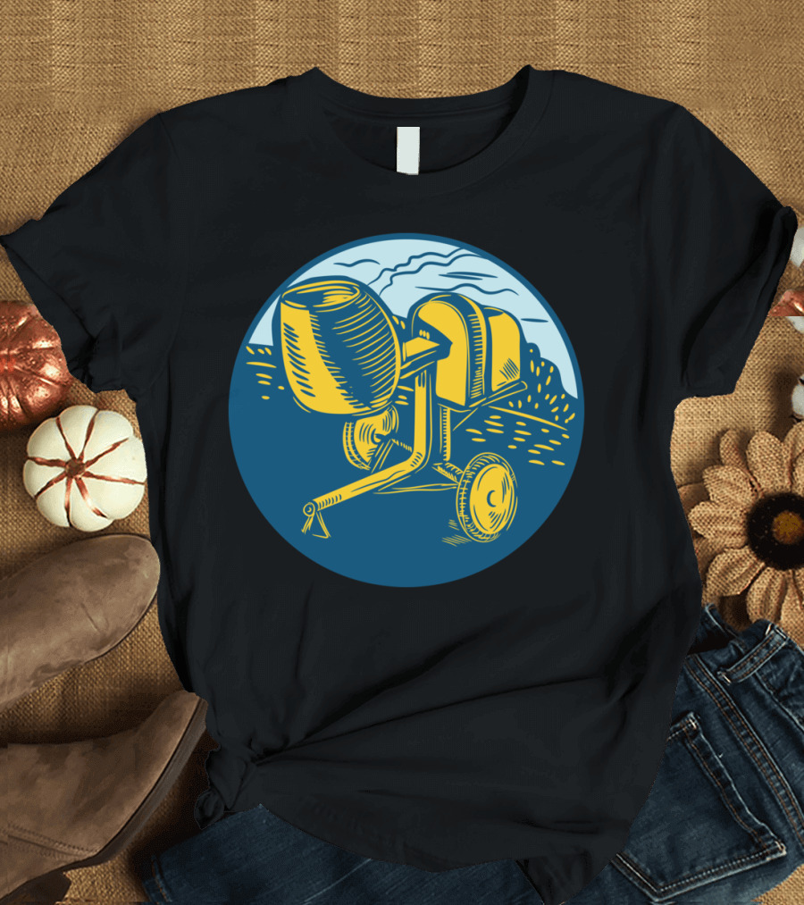 Concrete Mixer Modern Landscape Circle Woodcut T-Shirt