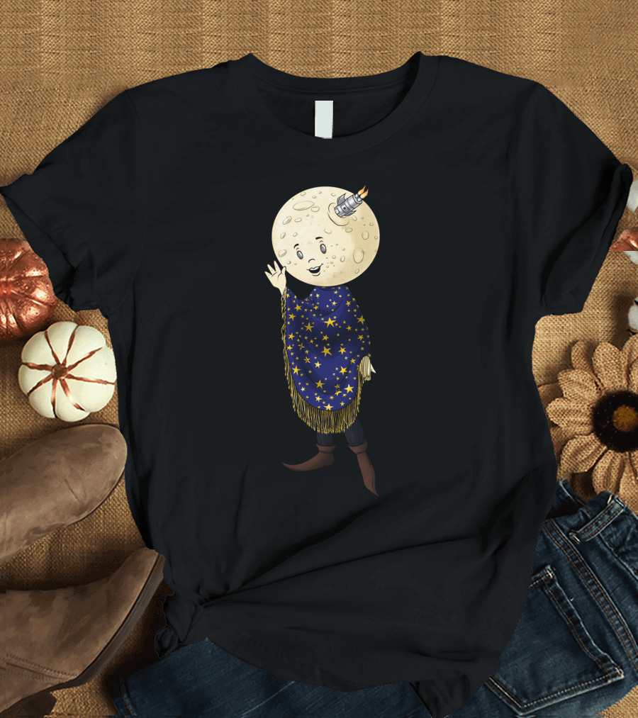 Beware The Man In The Moon Waving with Rocket Starry Cape T-Shirt