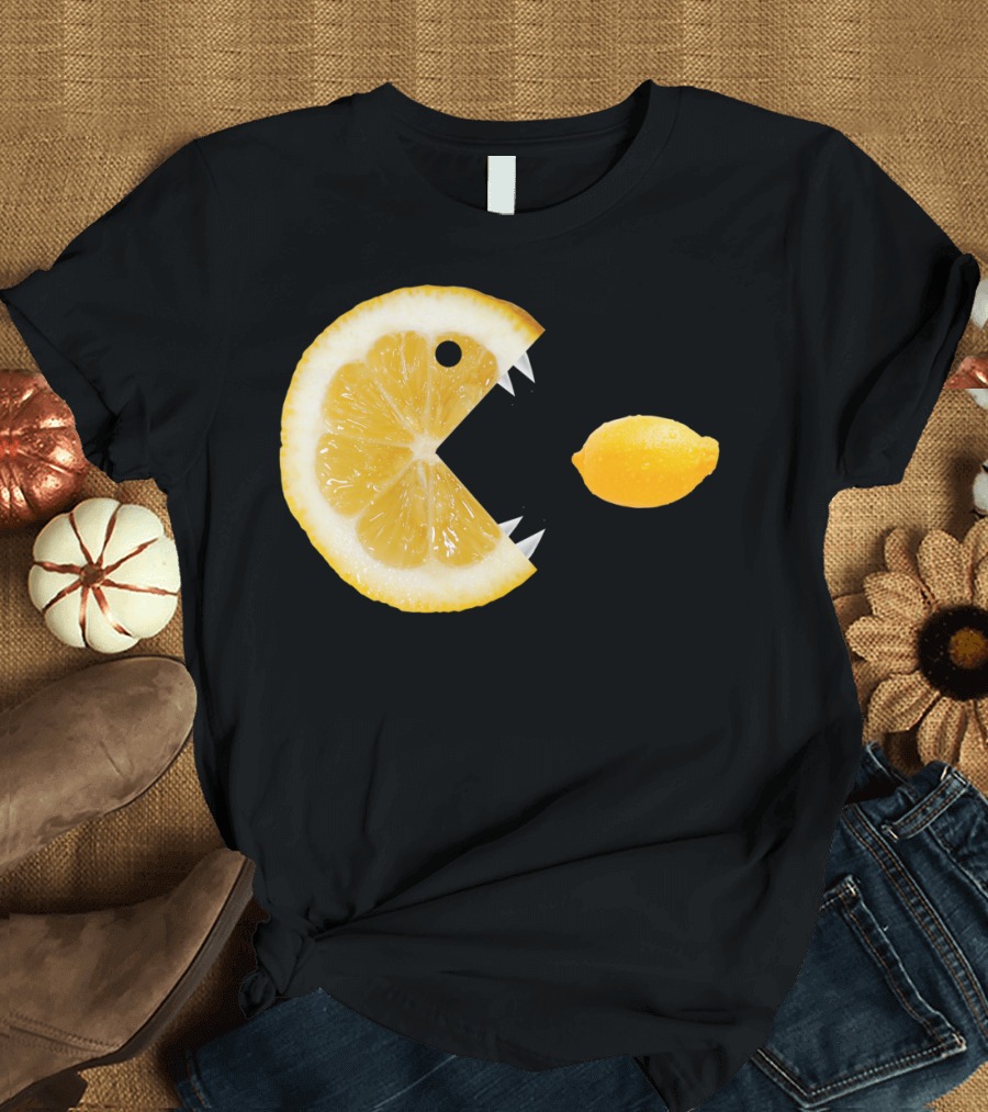 Funny Hungry Lemon Slice Eating Whole Lemon Iconic Video Game T-Shirt