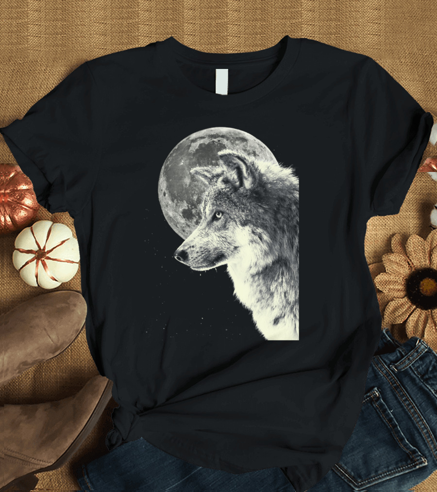 Wolf And The Super Moon Majestic Lunar Guardian and Spectral Wolf T-Shirt