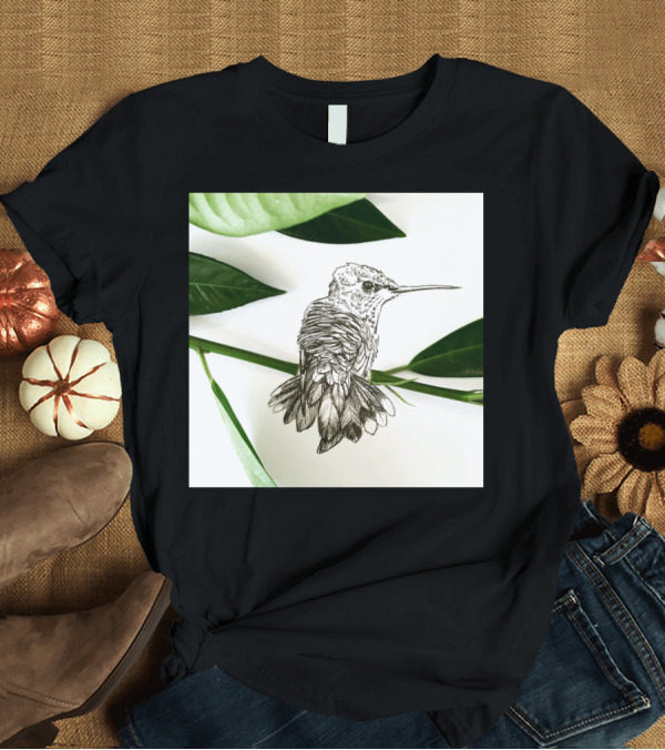 T-Shirt: Hummingbird Perched Art Print Botanical Sketch T-Shirt Hummingbird Perched Art Print Botanical Sketch T-Shirt