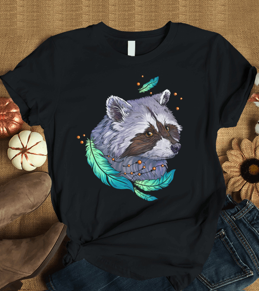 Indian Raccoon Dreamcatcher and Feathers T-Shirt