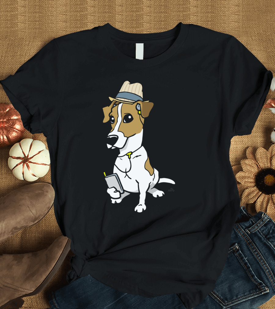 Cartoon Hipster Jack Russell Dog with Hat and Headphones T-Shirt