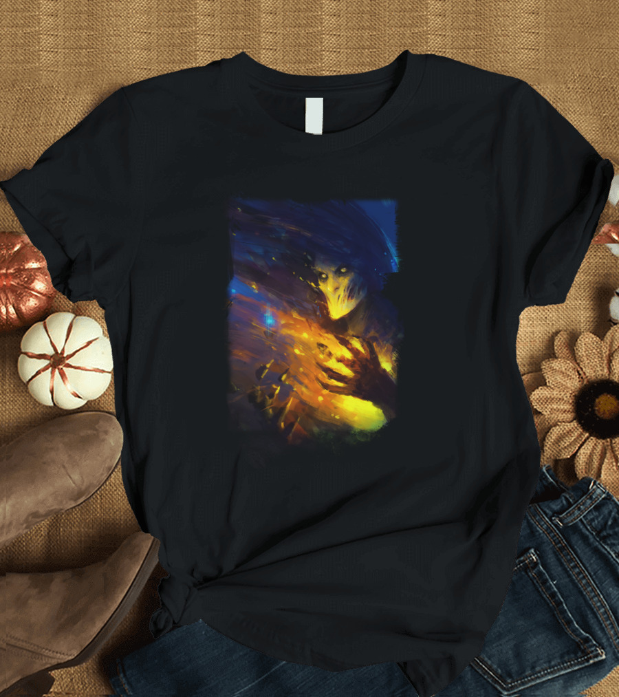 Fate: Mysterious Figure with Glowing Hands and Shadowy Hooded Presence T-Shirt