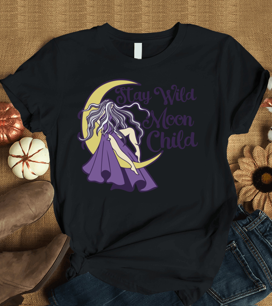 Stay Wild Moon Child Purple Hair Crescent T-Shirt
