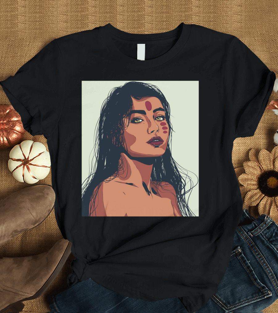 Indienne Pop Art Portrait with Tribal Red Marks T-Shirt
