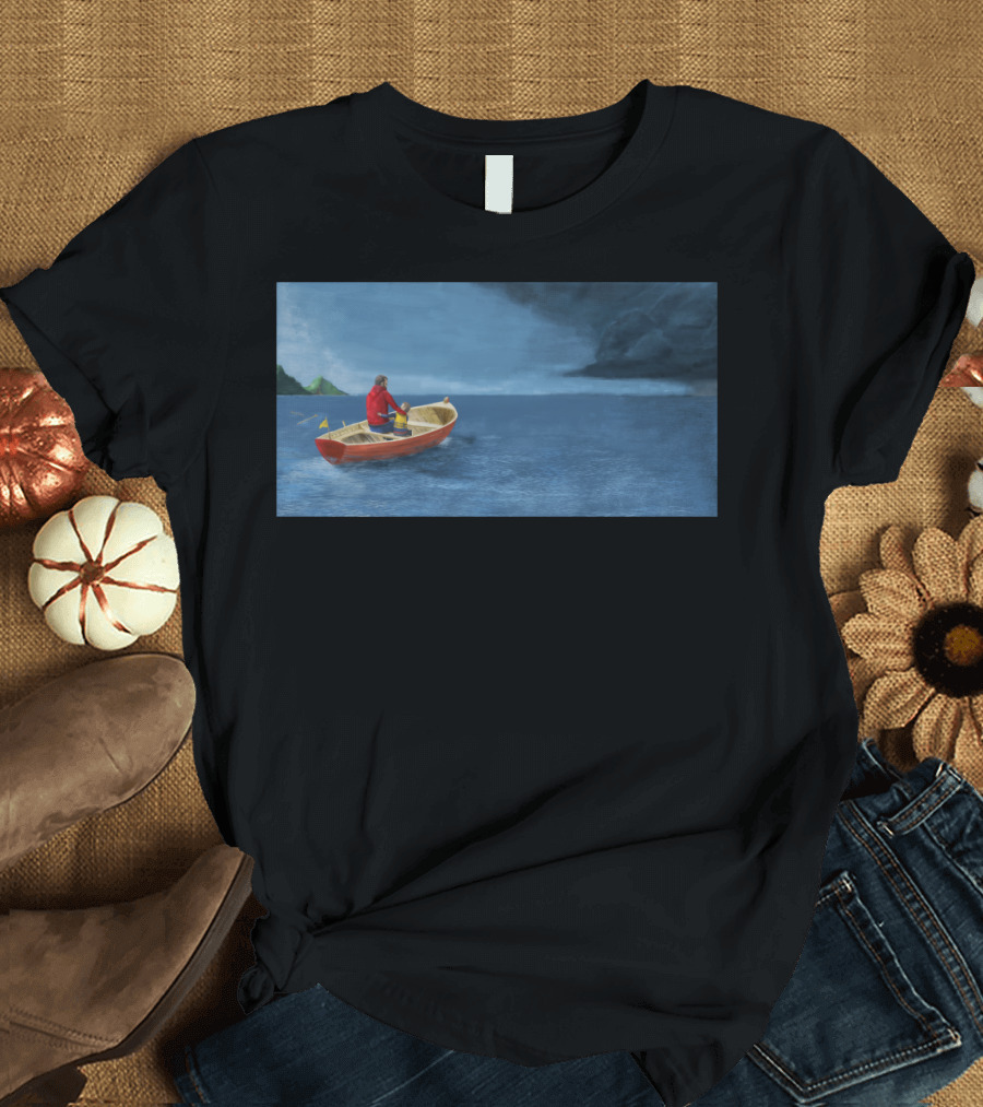 Father And Sun Rowboat Journey in Stormy Waters T-Shirt
