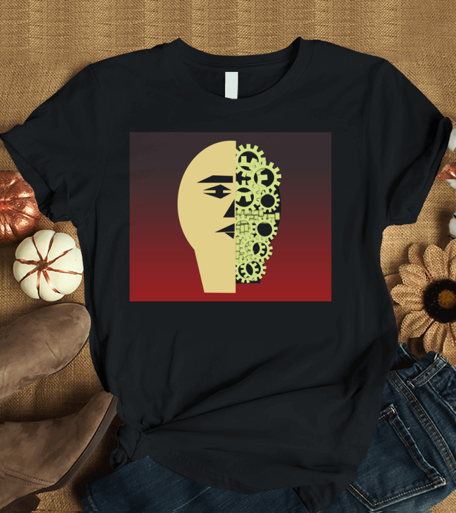 Construct Full Abstract Half Face with Gears T-Shirt