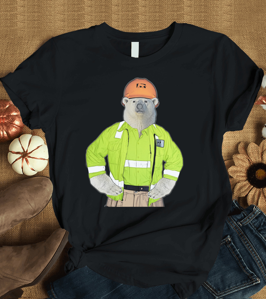 Construction Safety Bear in High-Visibility Gear with Hard Hat T-Shirt