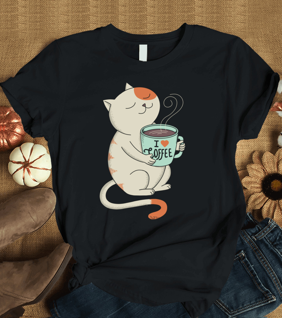Cat Holding I Love Coffee Mug T-Shirt