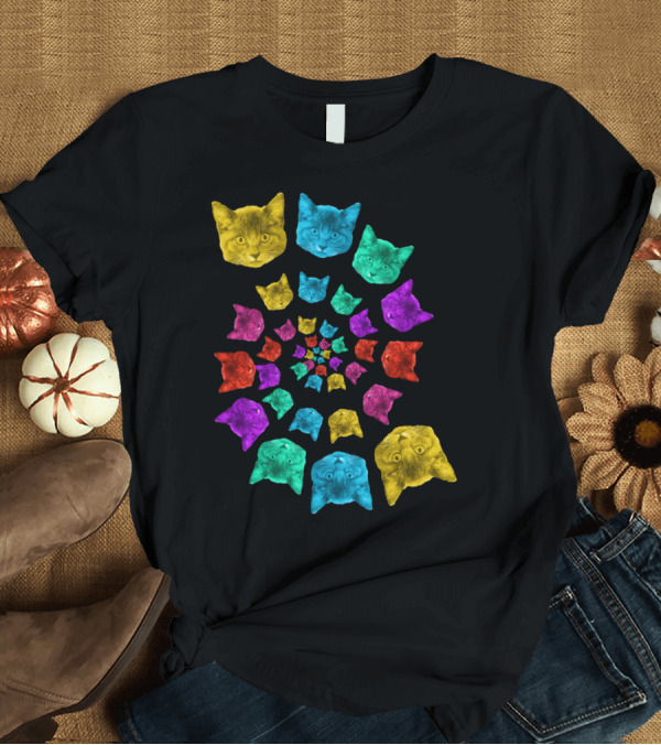 T-Shirt: Cat Colorful Heads Vibrant Spiral T-Shirt Cat Colorful Heads Vibrant Spiral T-Shirt