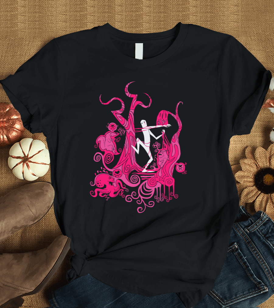 Pink Abstract Tree Creature Scene T-Shirt