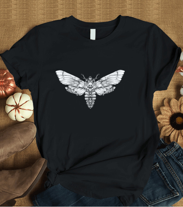 T-Shirt: Ink Mother Skull Moth Black and White Dripping T-Shirt Ink Mother Skull Moth Black and White Dripping T-Shirt