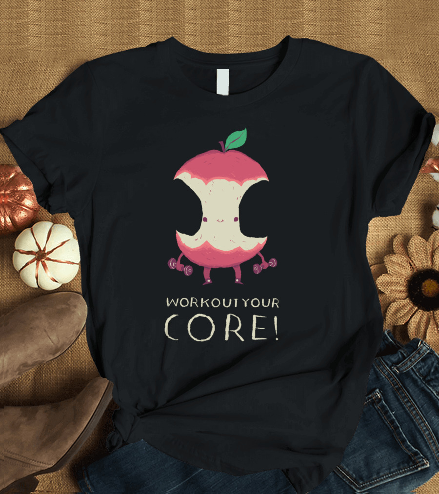 Workout Your Core Happy Apple Core Lifting Dumbbells T-Shirt