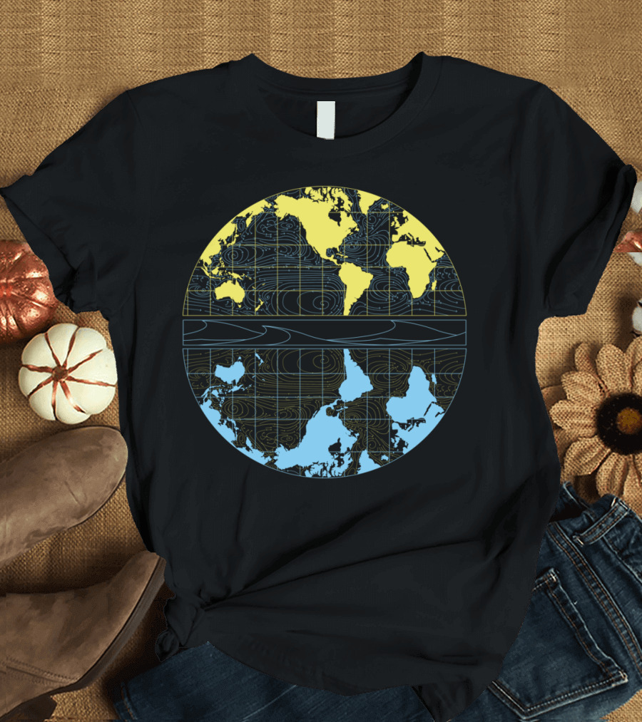 Drift Map of Earth with Oceanic Patterns and Continental Outlines T-Shirt