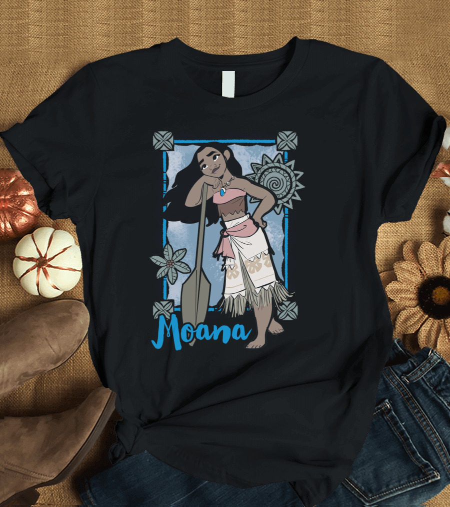 Moana with Paddle and Shell Necklace in Floral Ocean Frame T-Shirt