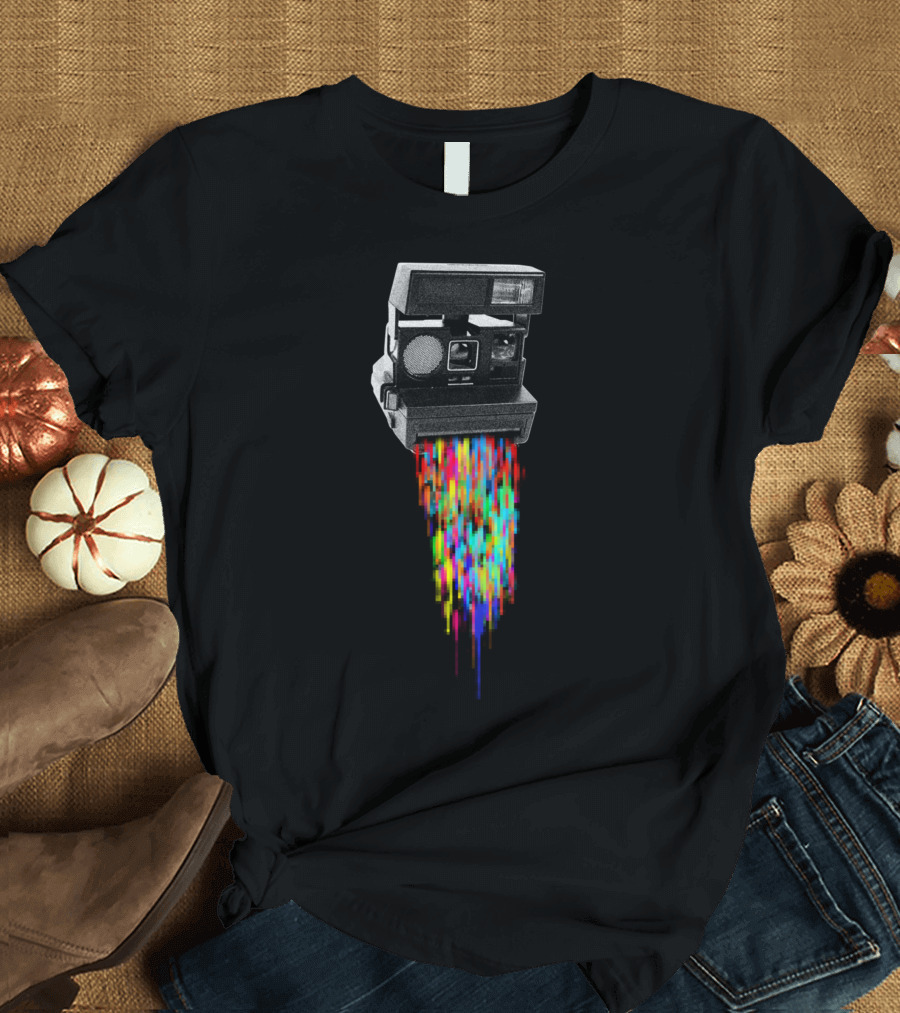 Pixelshot Polaroid Rainbow Pixels Burst T-Shirt