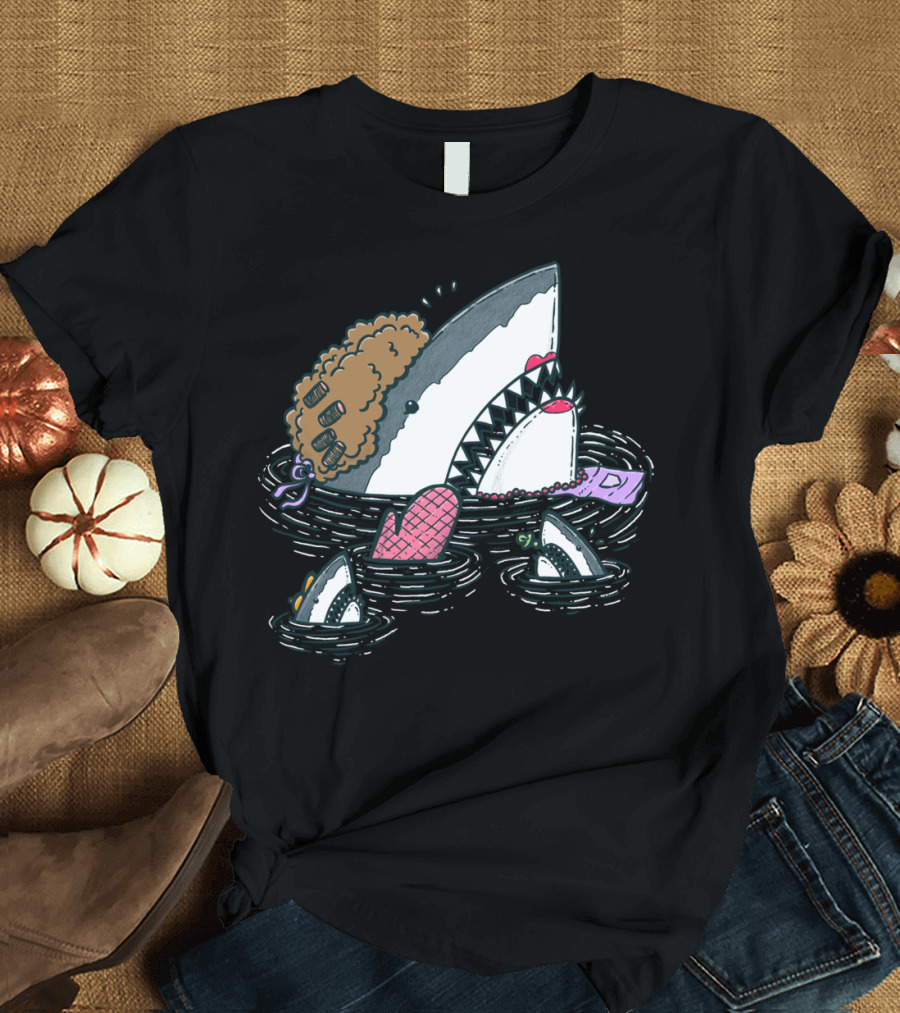 Mom Shark Perm Hair and Pink Lips Holding DL Sign T-Shirt