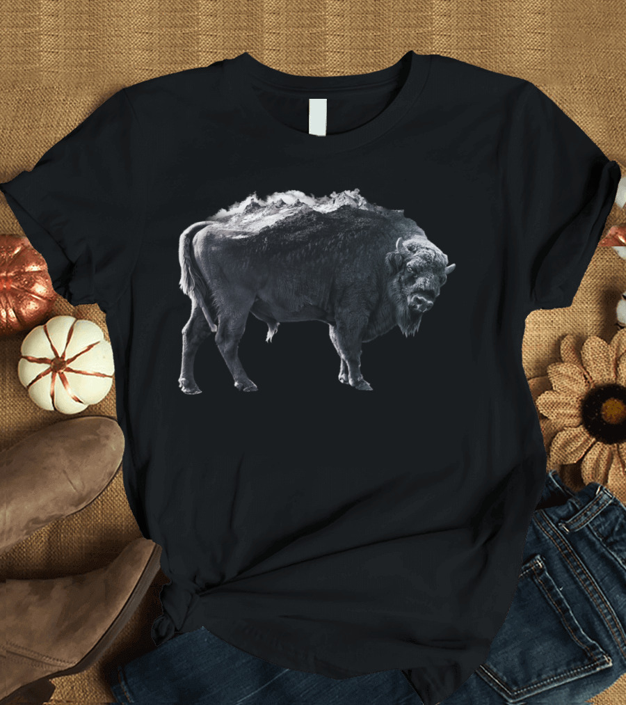 Bison Mountain Black and White Stormy Peaks T-Shirt