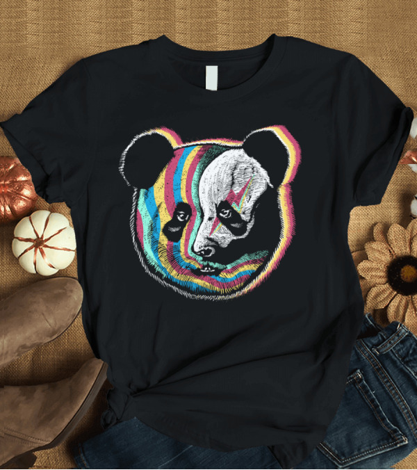 T-Shirt: Panda with Rainbow Stripes and Lightning Bolt T-Shirt Panda with Rainbow Stripes and Lightning Bolt T-Shirt
