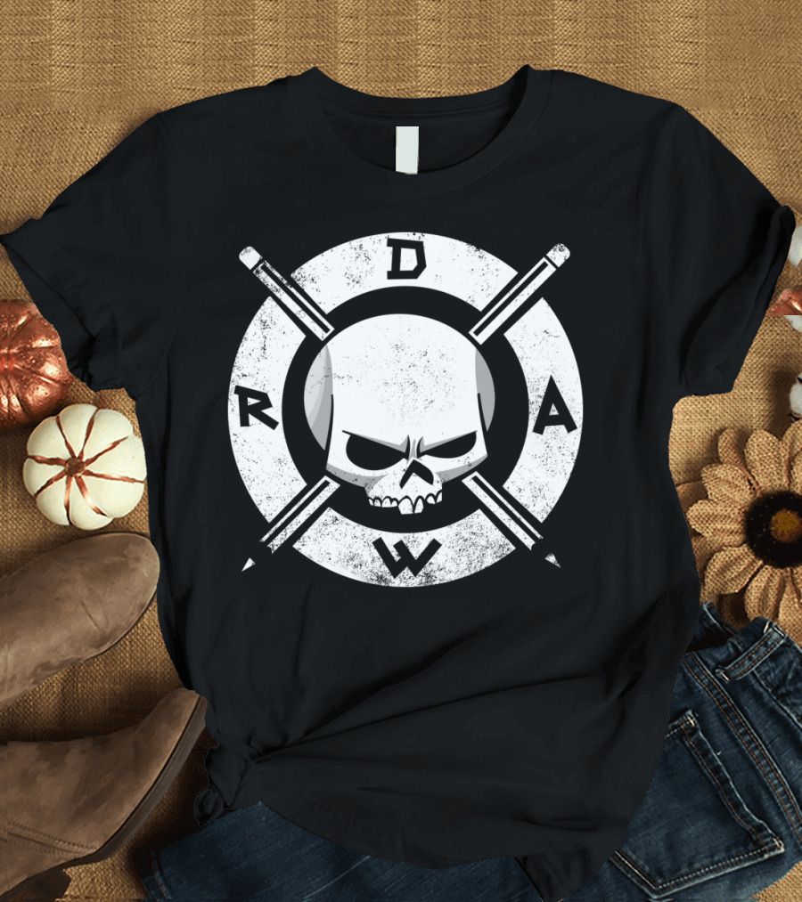 DRAW Skull White On Dark Pencils Crossed T-Shirt
