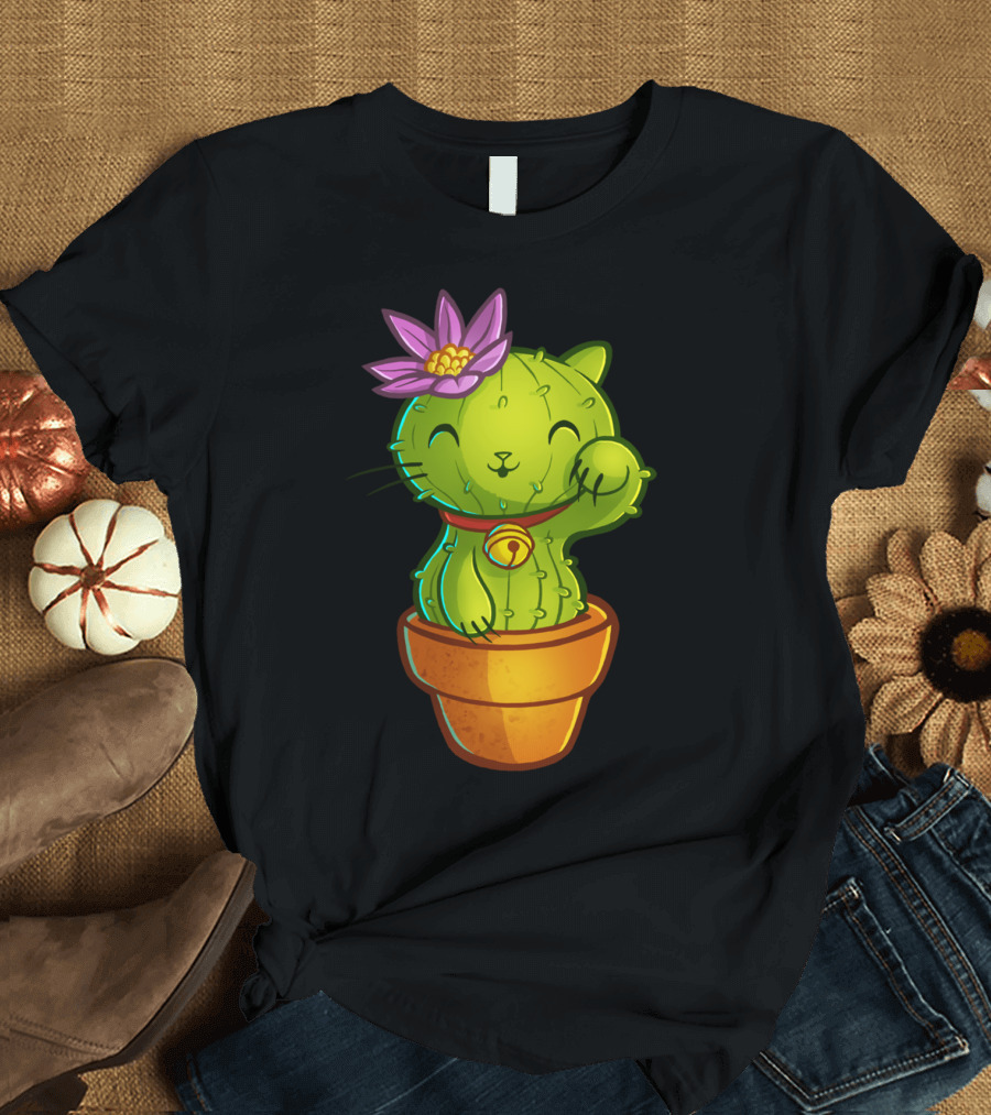 Cat Cactus with Flower and Bell T-Shirt