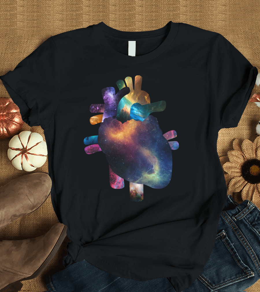 Galactic Heart Cosmic Nebula Anatomical T-Shirt