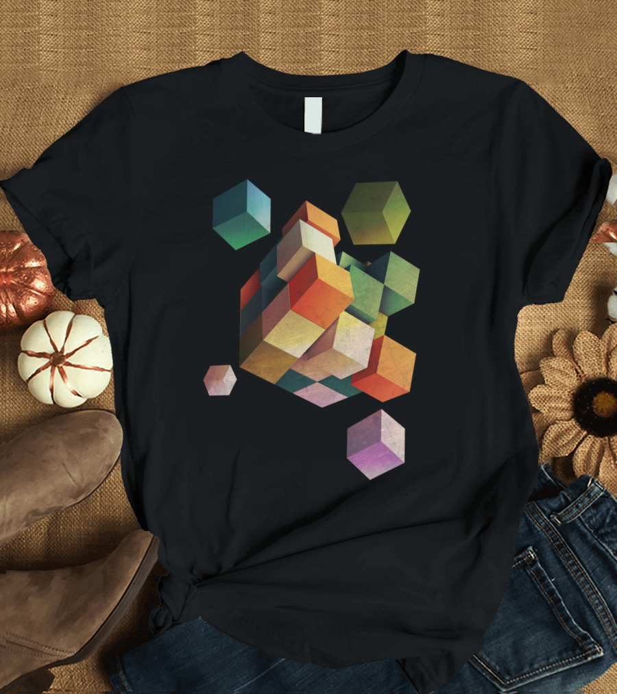 Deadly Box Geometric Cascade Multicolor Cubes T-Shirt