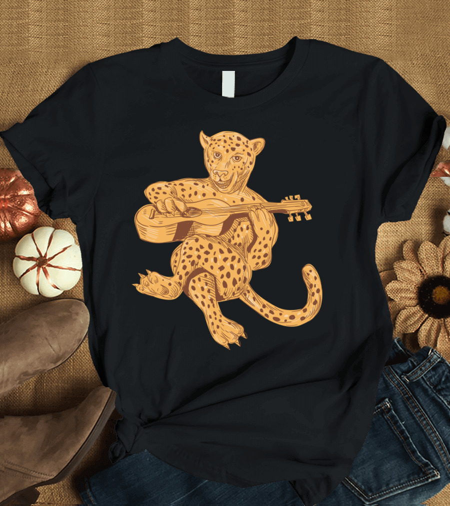 Jaguar Playing Guitar Drawing T-Shirt