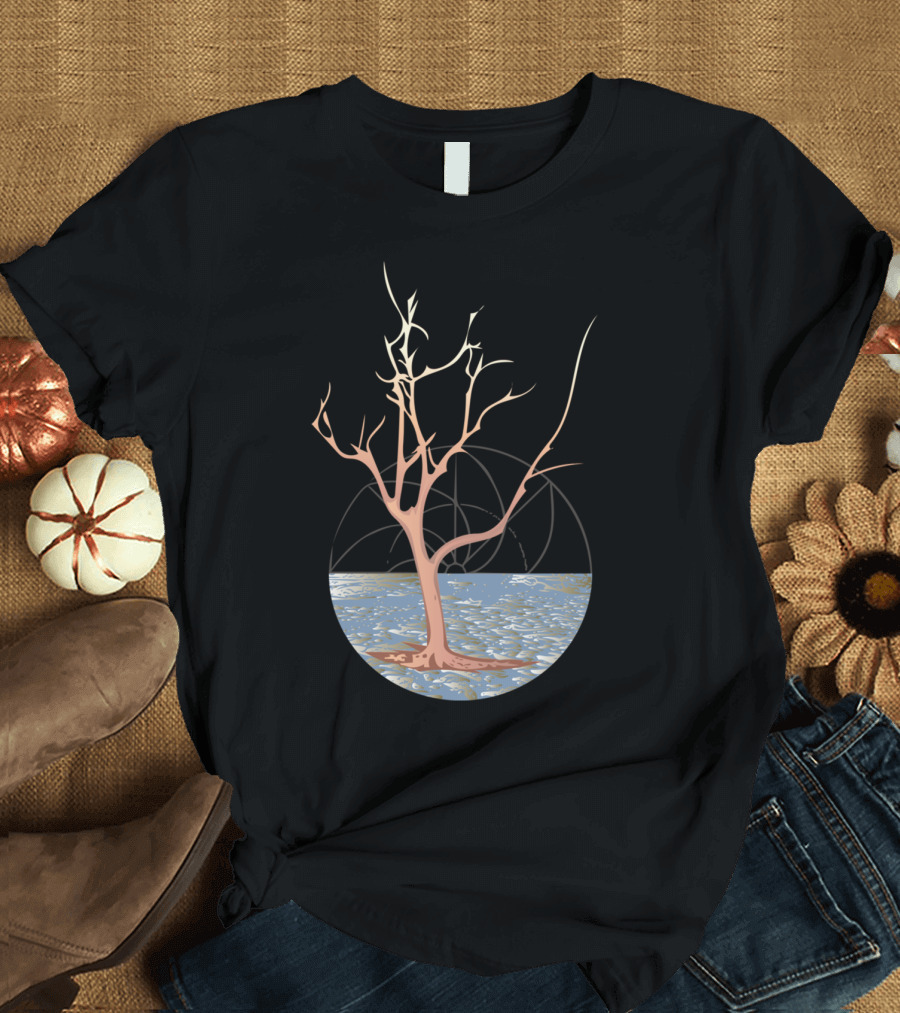 Drifting Tree in Water with Geometric Background T-Shirt