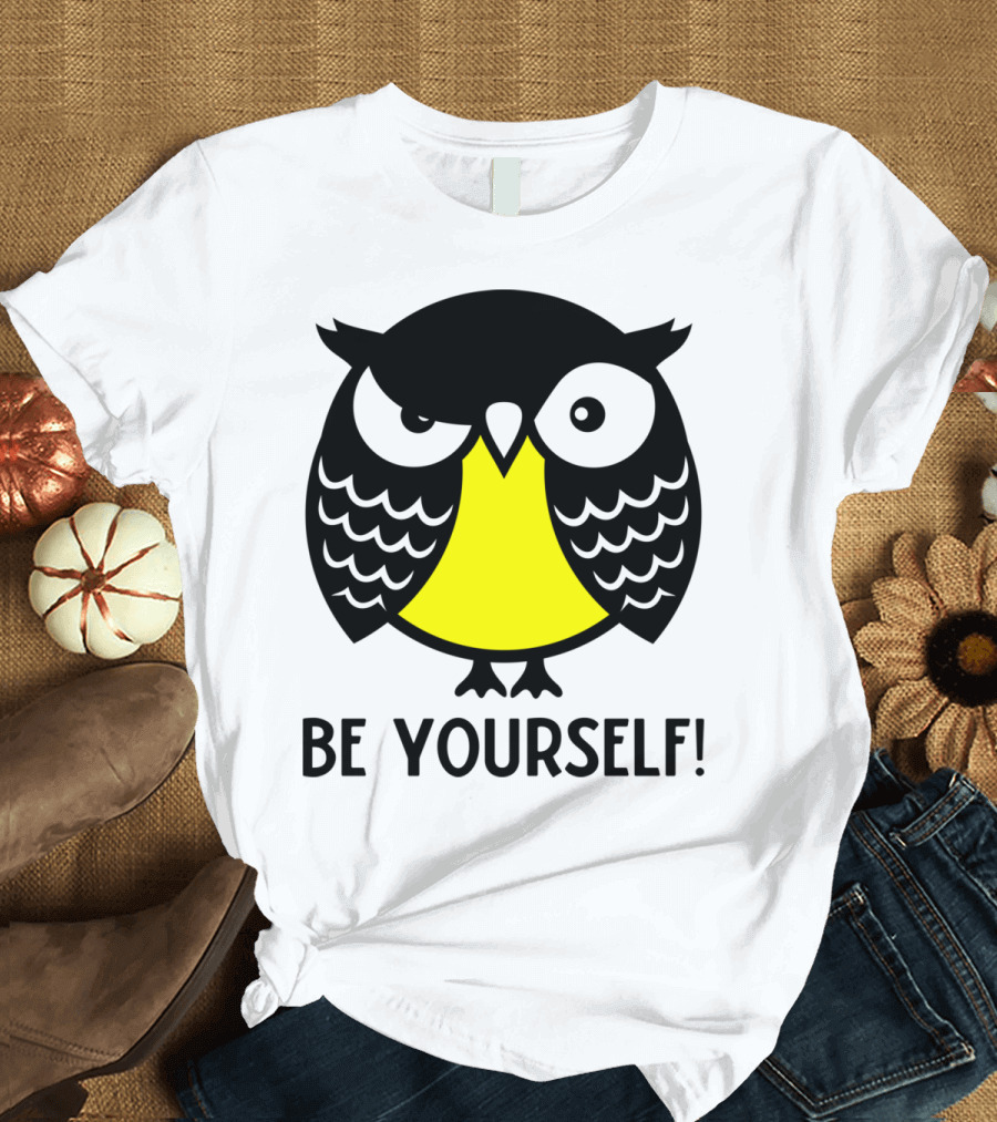 Black and Yellow Owl Be Yourself T-Shirt