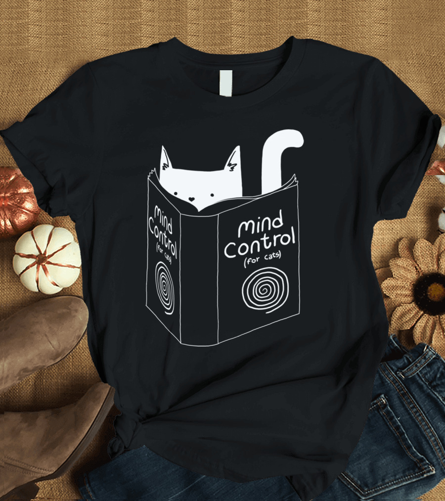 Mind Control for Cats Book Hypnosis Spiral Cat Reading T-Shirt