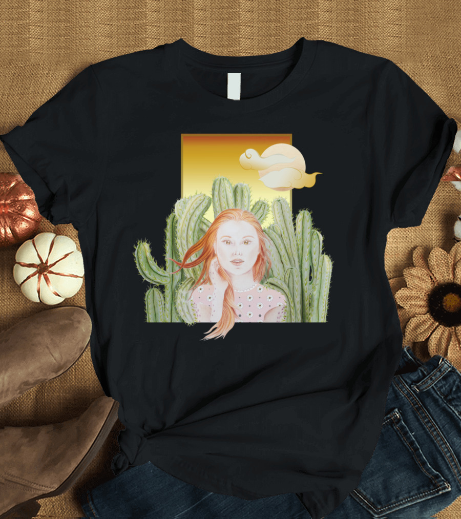 Girl Red Sunset Among Cacti T-Shirt