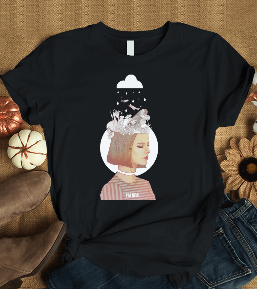 I'M REAL Surreal Floral Headspace with Striped Top T-Shirt