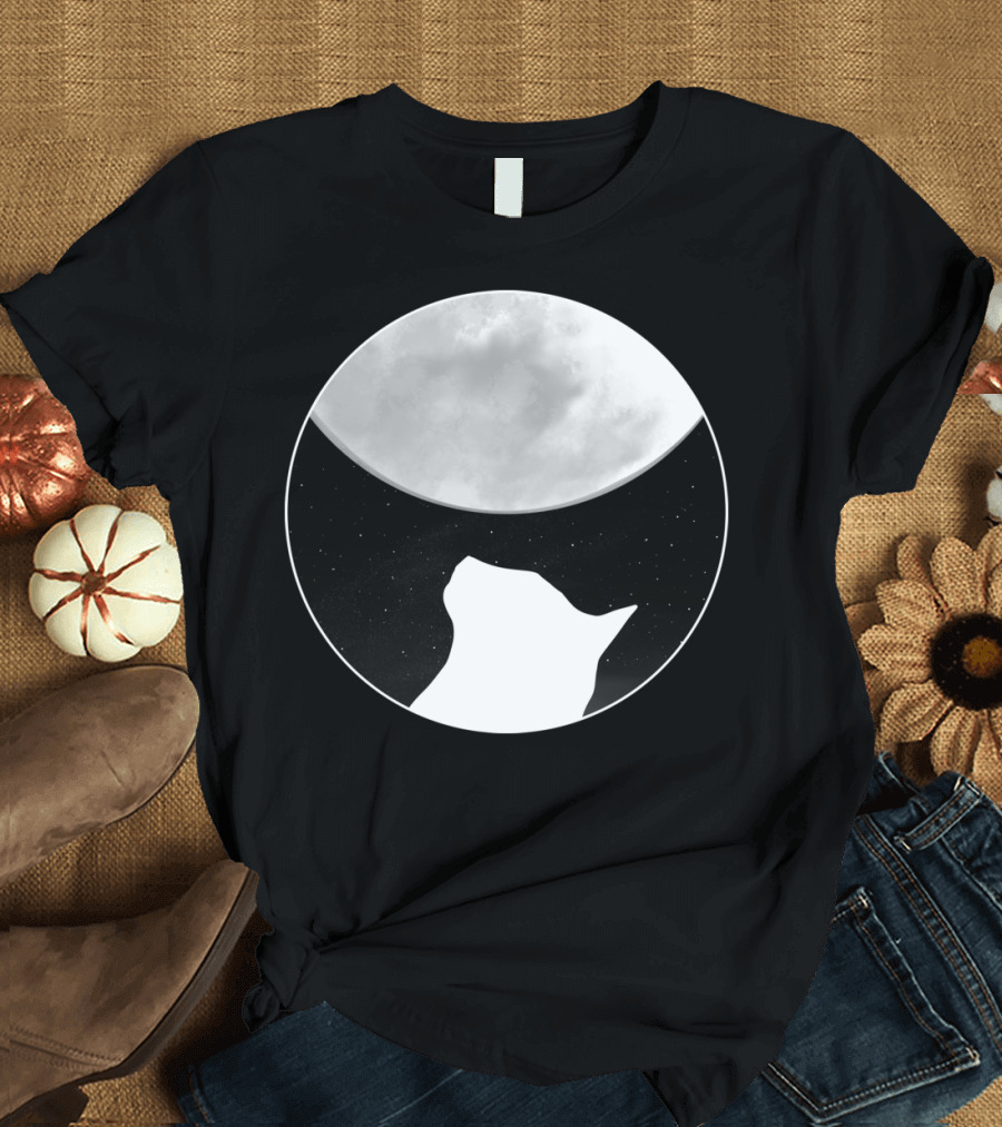 Black And White Dreaming Cat Under Starry Moon T-Shirt