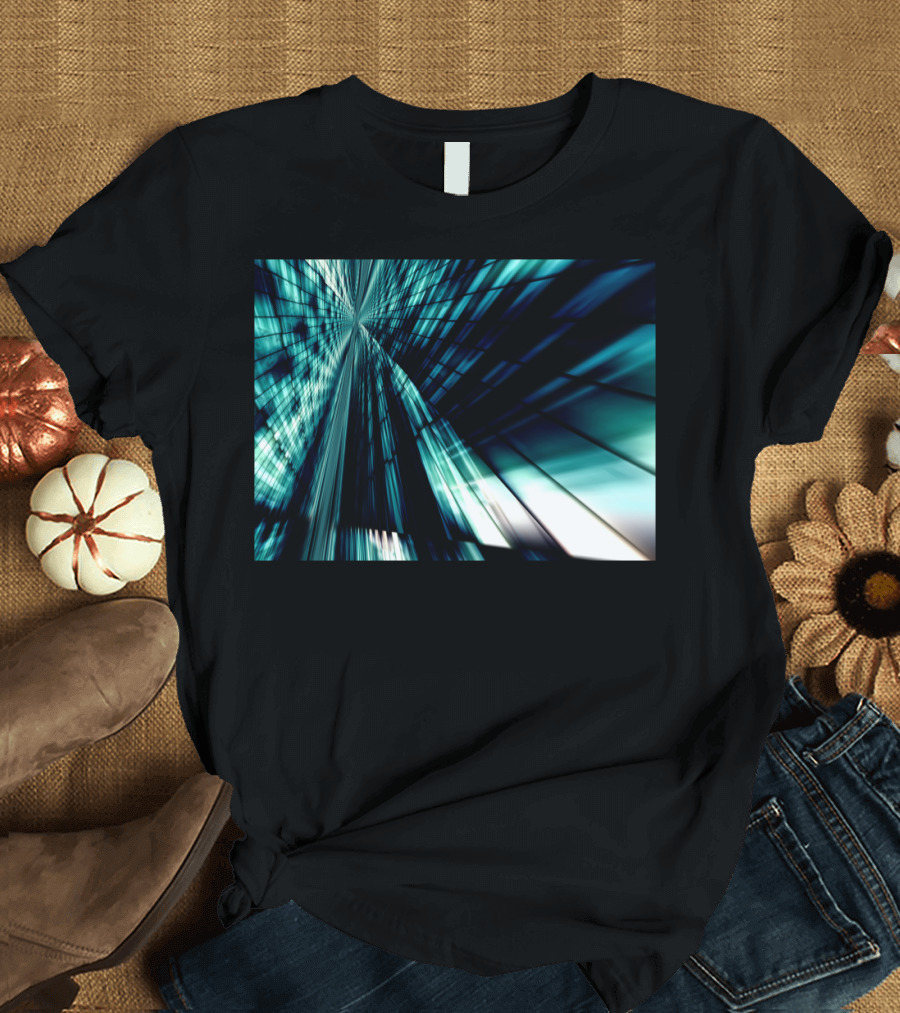 The Mirror Of The Soul Abstract Blue Symmetrical Light Paths T-Shirt