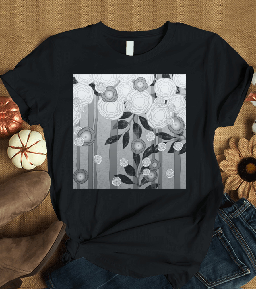 Black And White Blooming Flower T-Shirt
