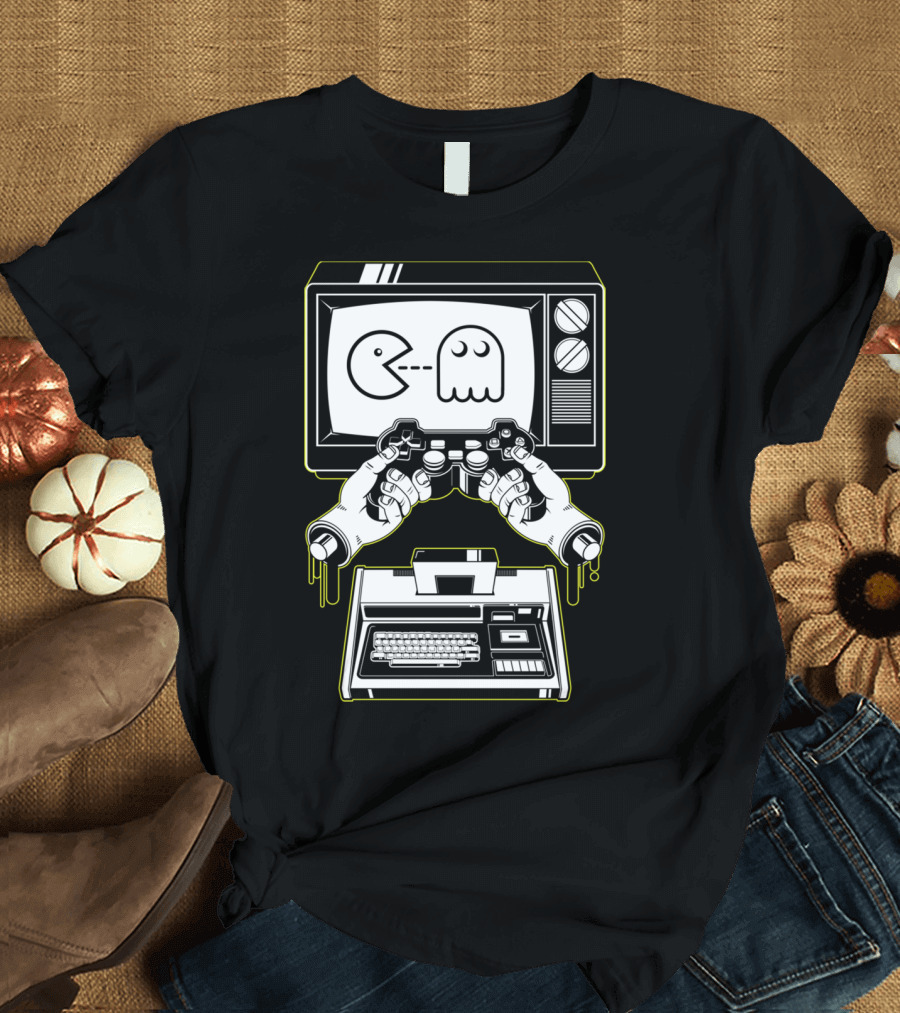 Joystick Division Retro Gaming Mashup Pac-Man Ghost Console Controller Fusion T-Shirt