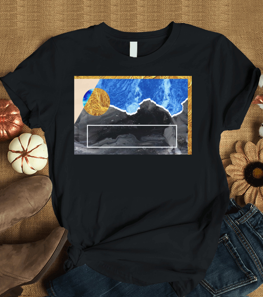 Global Warming Abstract Earth Elements Blue Gold Marble Effect T-Shirt
