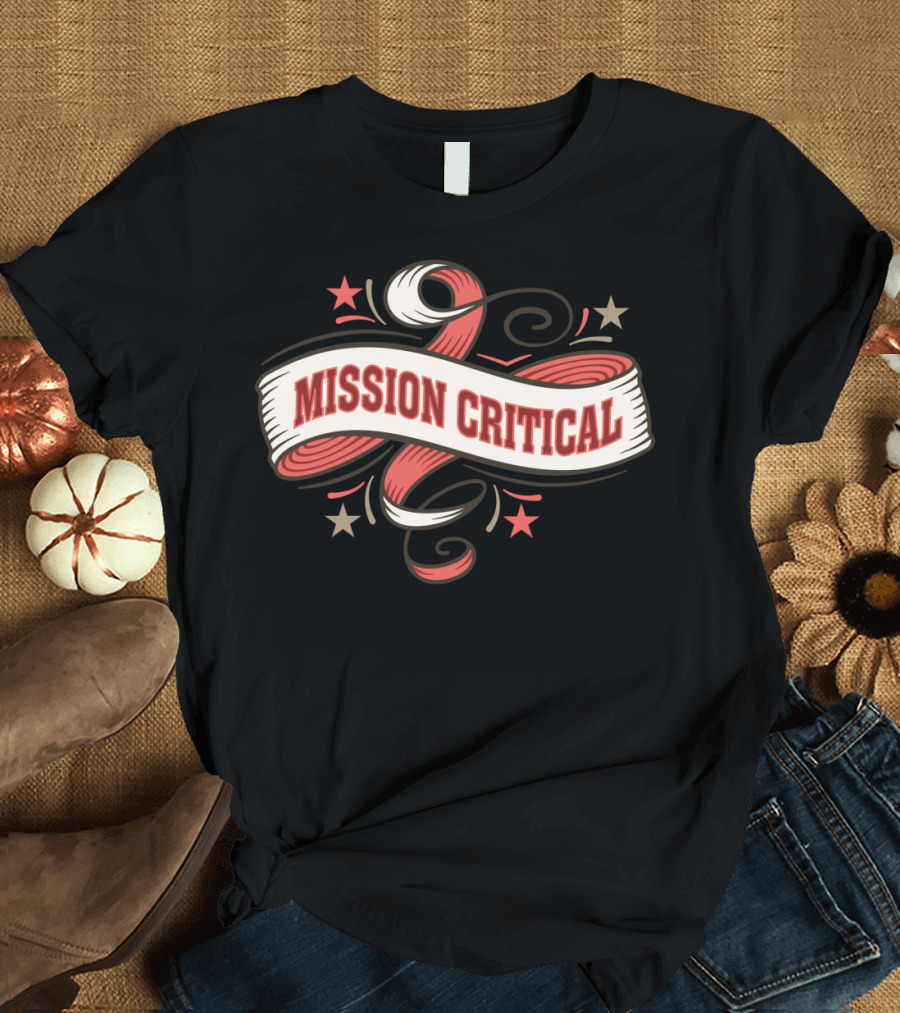 MISSION CRITICAL Stars Ribbon Swirl Red Tan T-Shirt