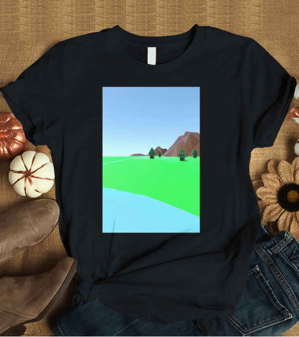 T-Shirt: Field Low Poly Landscape with Mountains and Trees T-Shirt Field Low Poly Landscape with Mountains and Trees T-Shirt