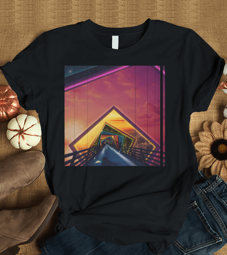 The Rainbow Bridge Of A Thousand Fractal Pathways Through Sunset Geometric Illusions T-Shirt