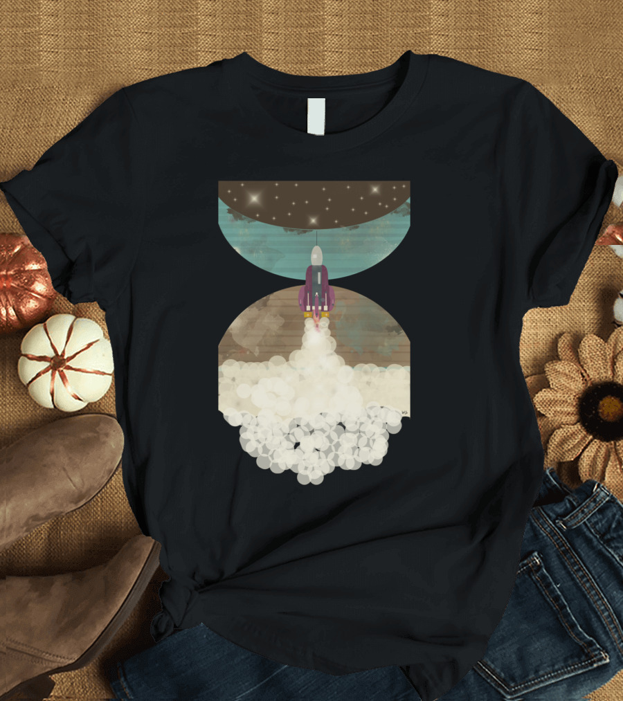 Go Beyond Rocketship Reaching the Stars Illustrated Scene T-Shirt